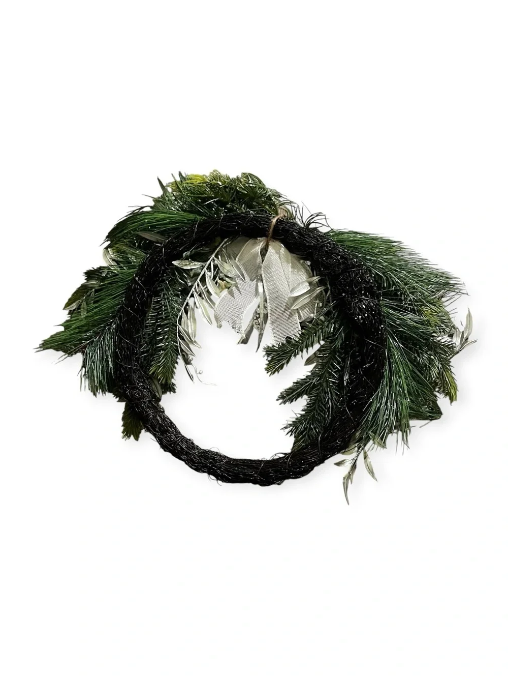 NWT! Holiday Silver & Green Pine Wreath with Bow